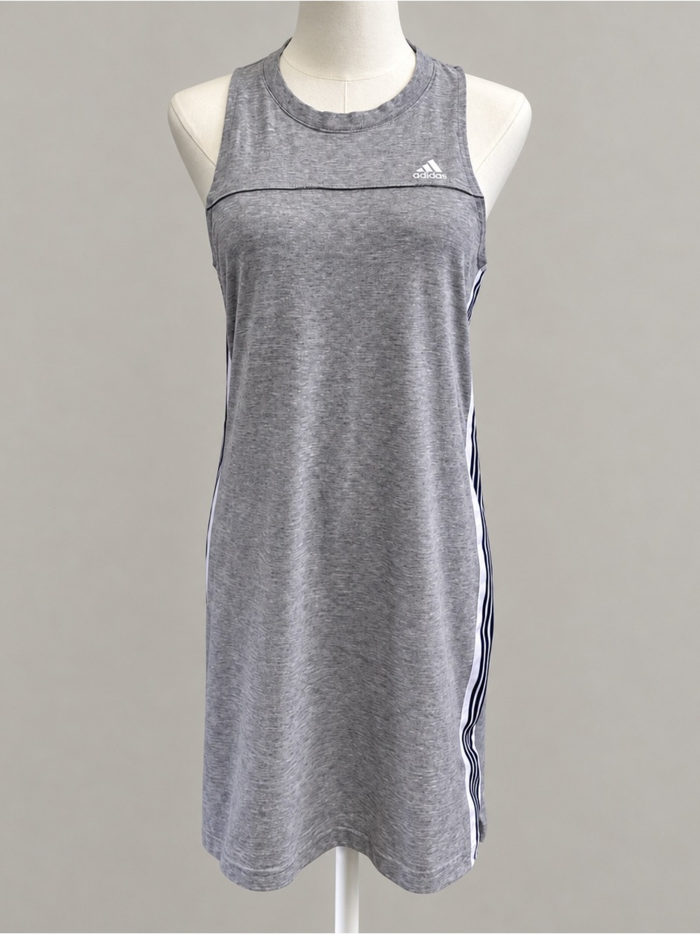 Adidas 3 Stripe Tank Dress Women’s S Gray Racerback Athletic Mini Dress